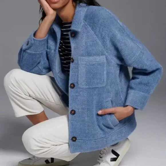 Anthropologie - Greylin Charley blue Cozy Shirt Jacket/Shacket - SIZE SMALL - Picture 6 of 16